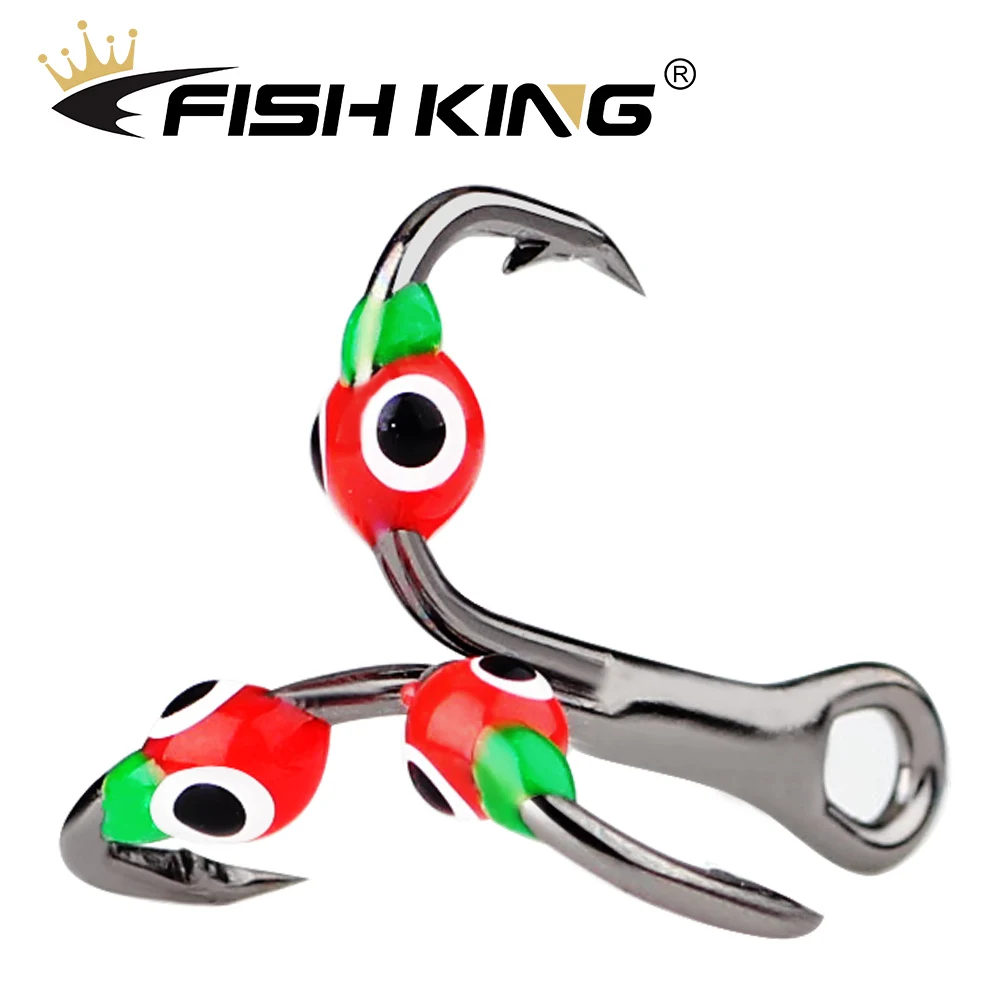FISH KING-anzuelos de pesca en hielo, 0,4/0,6/0,8g, señuelo duro, anzuelos triples con púas de acero rico en carbono para pesca de lubina y carpa de invierno - imagen 2