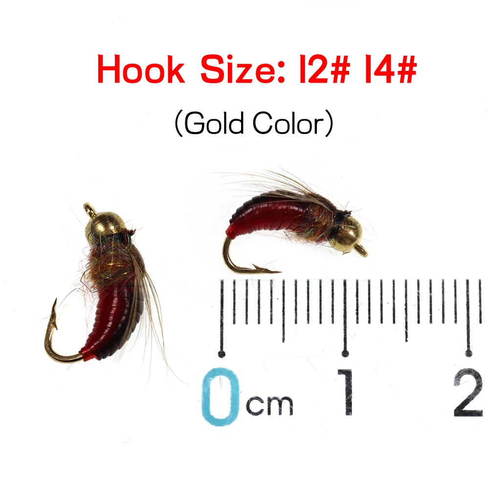 Bimoo-señuelo para pesca de trucha, cebo Artificial para insectos, cabeza de cuentas de latón, 8 piezas, n. ° 12, N. ° 14 - imagen 3