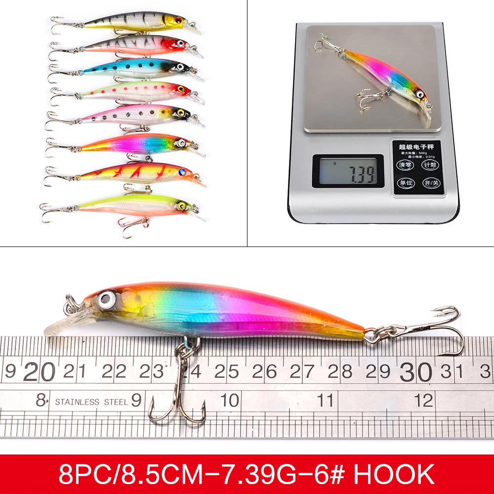 43 unids/set Kits de Señuelos de Pesca mixtos Crankbait Minnow Popper VIB señuelo suave cebos de lubina wobbler Set aparejos de cebo de pesca falsos realistas - imagen 5