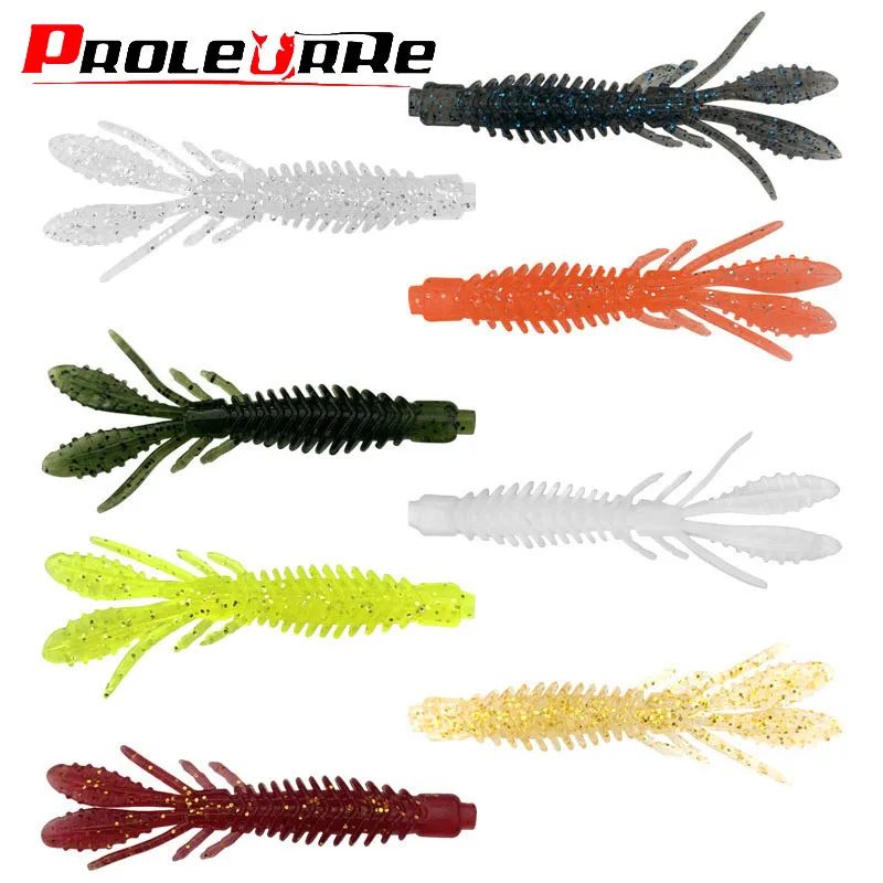 Señuelos blandos de Larva de camarón para pesca Jigging, Wobblers de 7cm y 2,1g de gusano Artificial, cebos de silicona para Lucio, aparejos Swimbait, 10 unids/lote