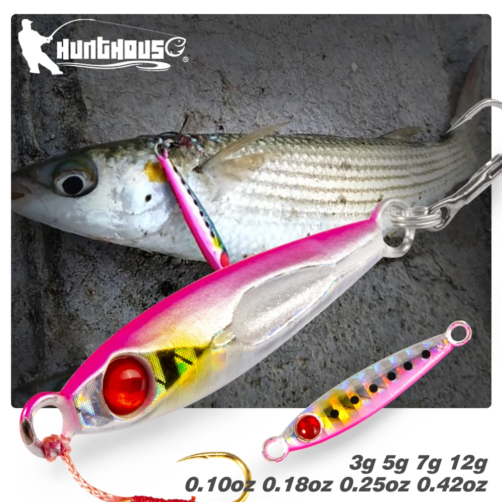 Hunthouse señuelos de pesca Jigging de Metal, cebos Micro Jig, aparejos artificiales de caída lenta, 12g, 7g, 5g, 3g, para peces Aji