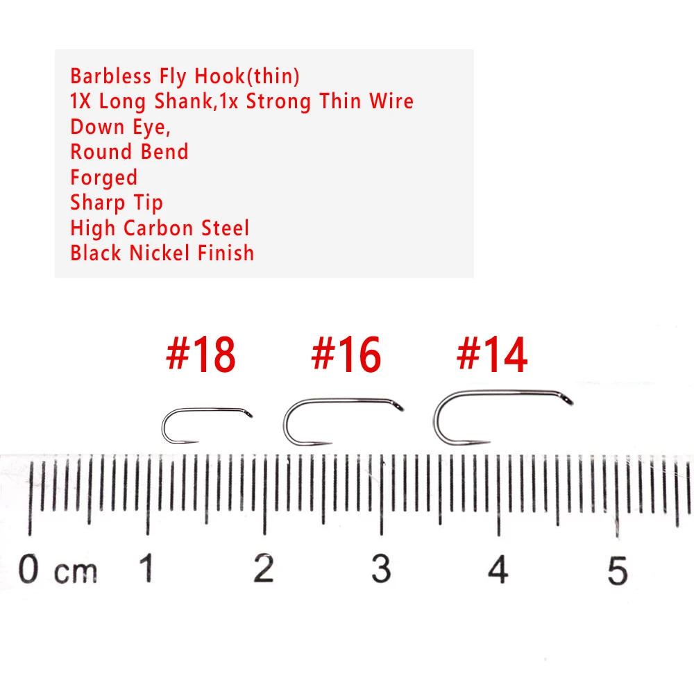 Bimoo 50 piezas/100 piezas # 14 # 16 # 18 anzuelos de atado de moscas sin púas de acero rico en carbono para atar moscas húmedas secas ninfa trucha Señuelos de pesca cebos - imagen 3
