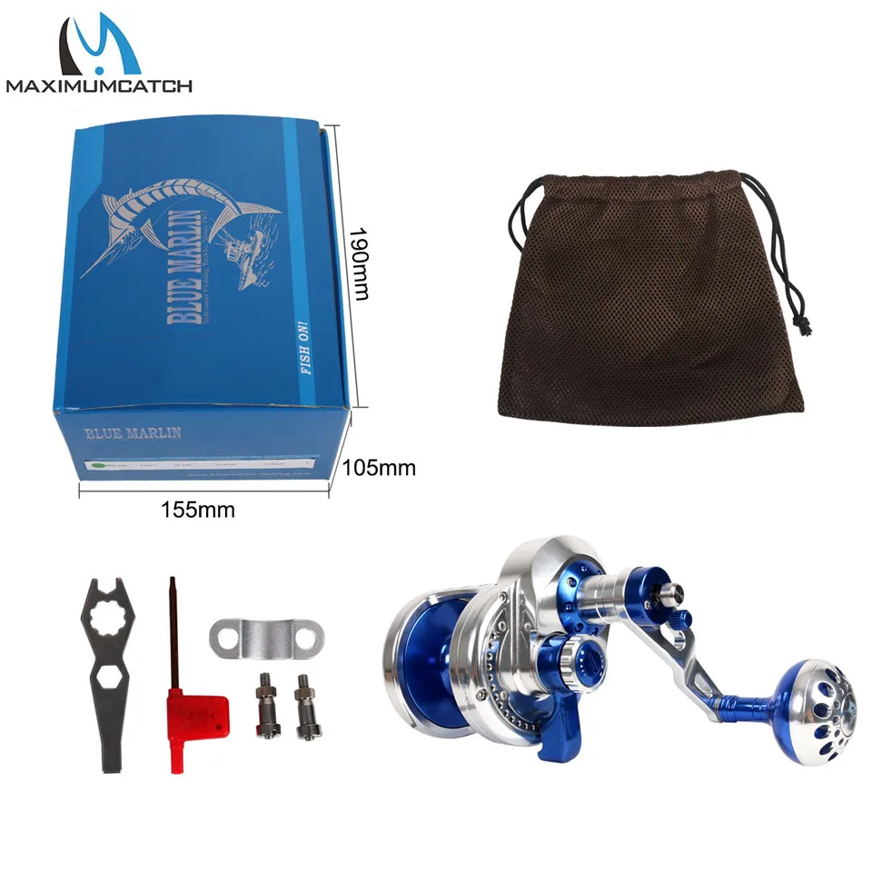 Carrete de pesca CNC de aluminio Maximumcatch: arrastre de 10-19,5 kg, mano izquierda/derecha, curricán y jigging - imagen 4