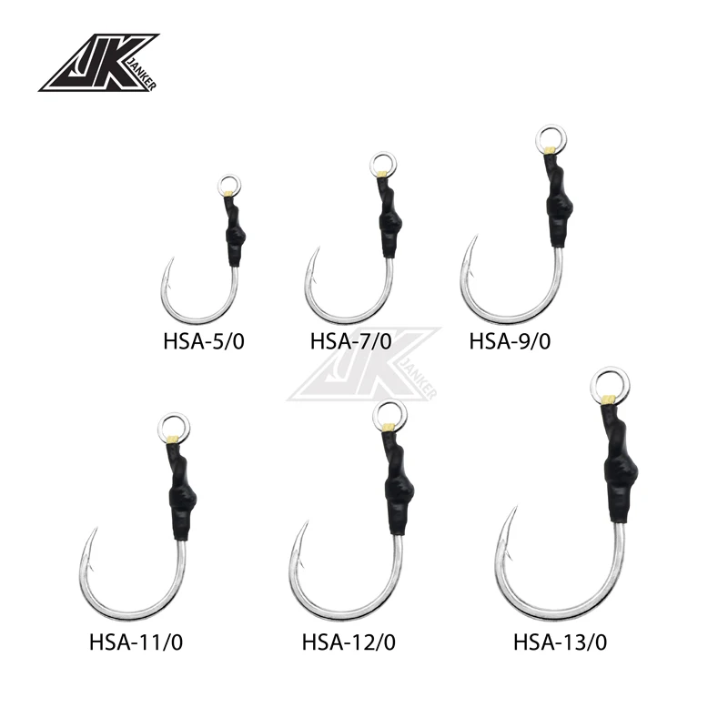 JK HSA señuelos poppers de 4X pesado jigging ganchos mar poder ayudar anzuelo palo cebos para atraer a gancho de pesca, 5/0, 7/0, 9/0, 11/0 - imagen 2