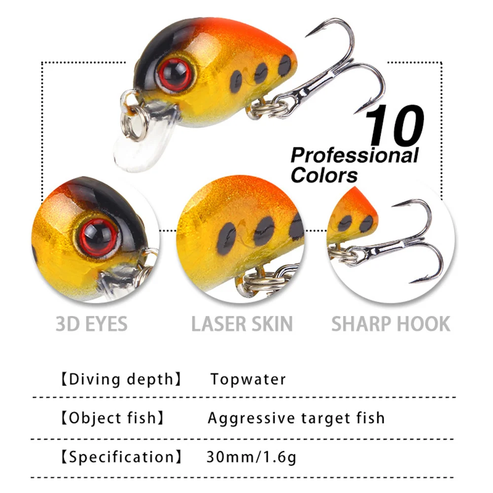 Señuelos de pesca biónicos Mini Minnow cebo 3cm/1,6g ojos 3D cebo duro Artificial Wobblers Crankbait gancho perca carpa aparejos de pesca - imagen 4