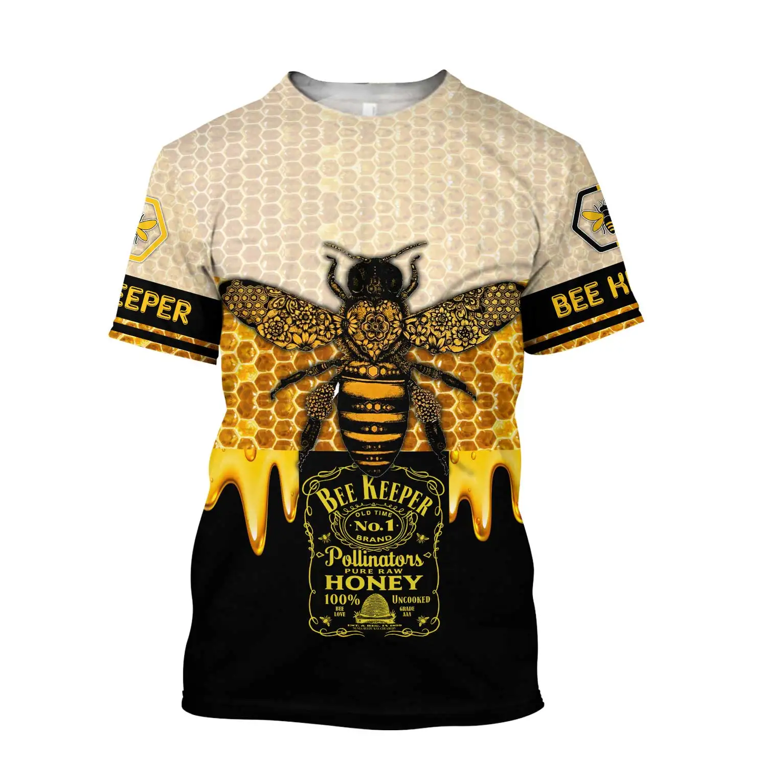 Camiseta Hipster de verano para hombre, camiseta de manga corta con estampado 3D de miel cruda pura Bee Keeper, camisetas informales Unisex TX0193 - imagen 2