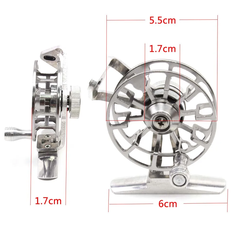 Carrete de pesca ultraligero en hielo, Mini línea de poste, enrollador de cañas, rueda de pesca de camarón de Rafting, aparejos de pesca portátiles de Metal, 2 piezas - imagen 2
