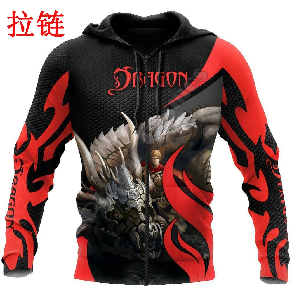 Sudadera con capucha Dragon Knight Art 3D estampada hombre otoño invierno - imagen 4
