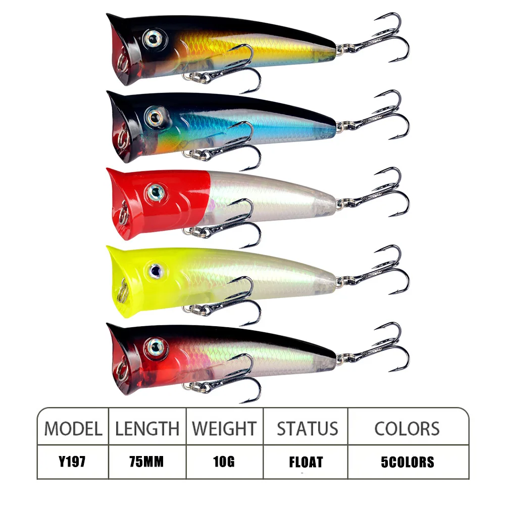 Señuelo de Pesca Topwater Popper, anzuelos triples de 7,5 cm y 10g, crankbait Isca Artificial duro, 1 unidad - imagen 4