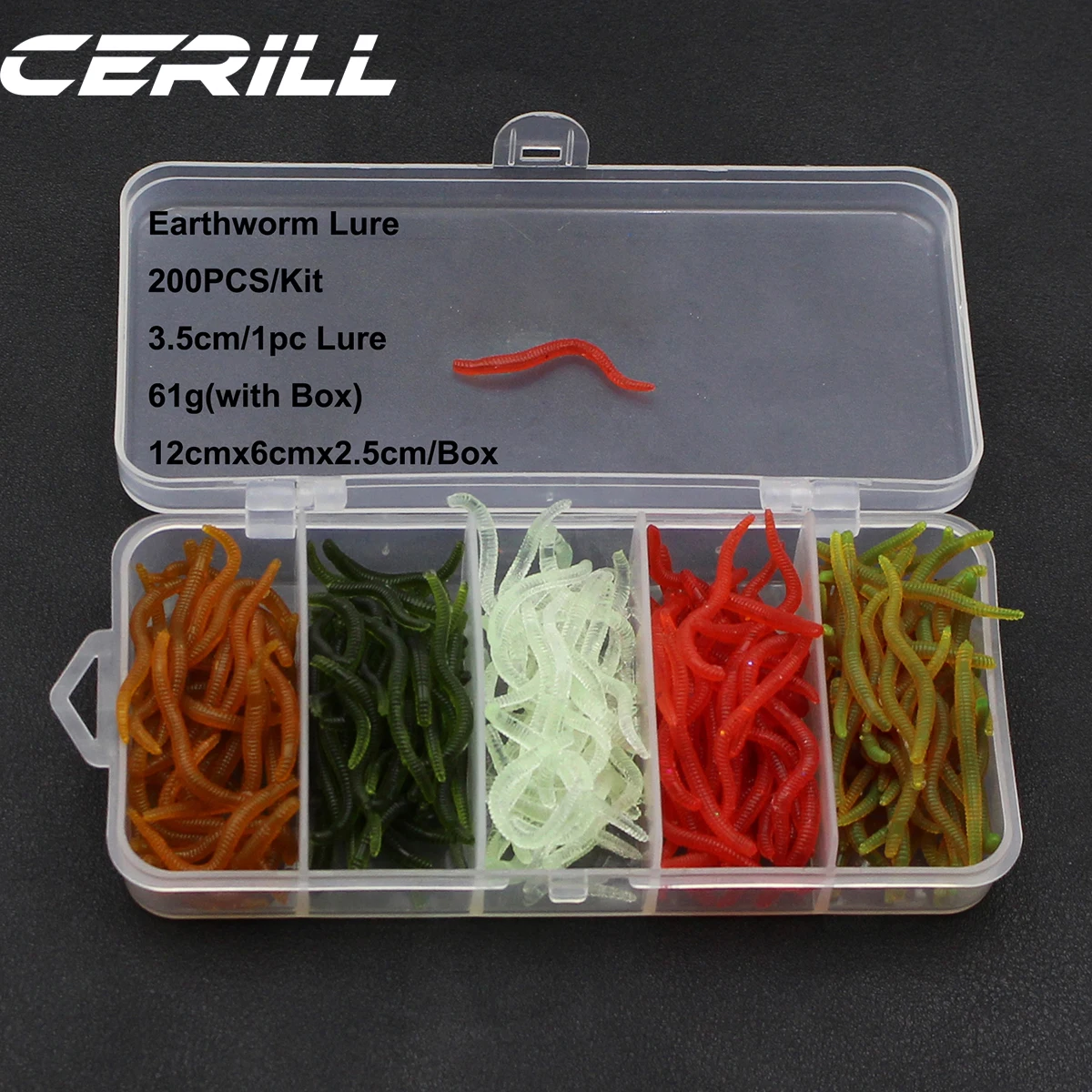 Cerill 200 unids/kit 3,5 cm 0,14 g lombriz de tierra señuelo de pesca suave realista olor a pescado cebo de gusano carpa Artificial de silicona luz de lubina - imagen 3