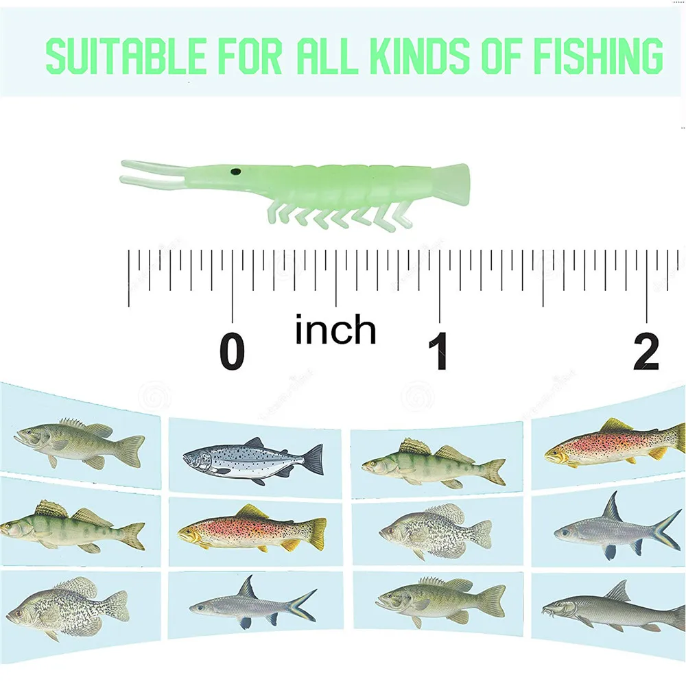 Señuelo luminoso de pesca, 100 unidades, 300 cm, cebos blandos de silicona para trucha, camarón, señuelo de pesca en hielo para lubina - imagen 3