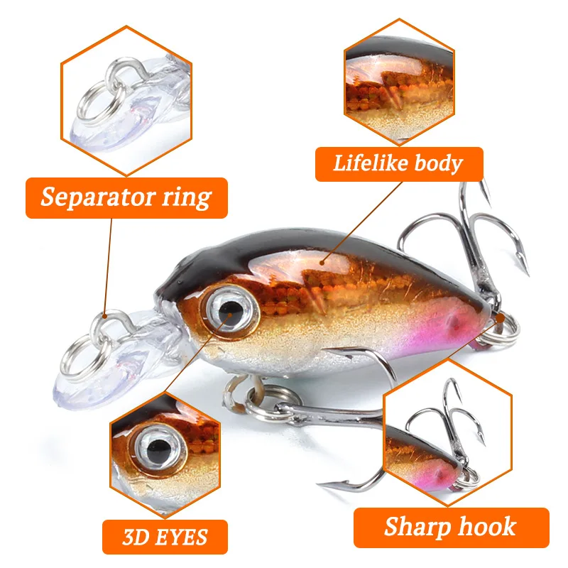 JIUYU-señuelo flotante de 45mm y 3,8g, Wobbler de manivela para pesca de Lucio, Crankbait, Artificial/duro, pececillos negros - imagen 3