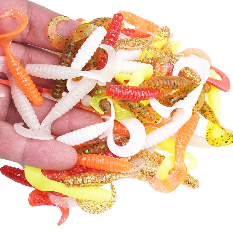 Señuelos de Pesca de gusanos, cebo Artificial suave de silicona, olor a pescado, 48mm, 1,2g, carpa salada, lubina, 10 unids/lote - imagen 2