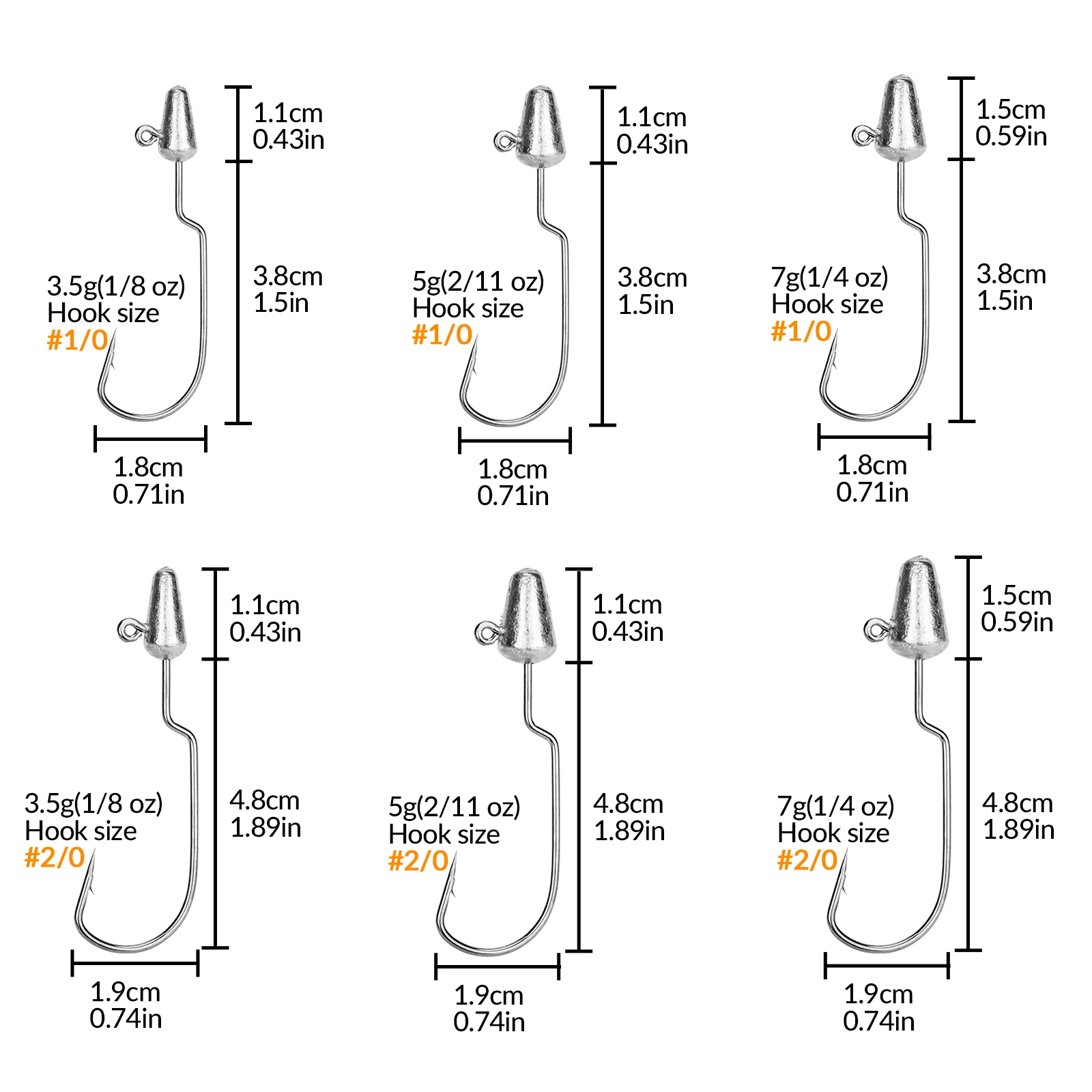 THKFISH 10 Uds anzuelos de pesca con cabeza de anzuelo 3,5g 5g 7g cabezas de bala gancho de vástago largo anzuelos de púas de acero alto en carbono para señuelo suave - imagen 2