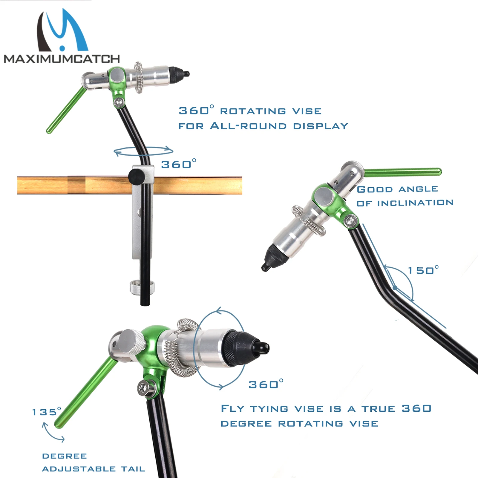 Maximumcatch Maxcatch TVC tornillo de banco para atado de moscas construcción giratoria de aluminio anodizado con vástago con bisagras y cabezal giratorio - imagen 4
