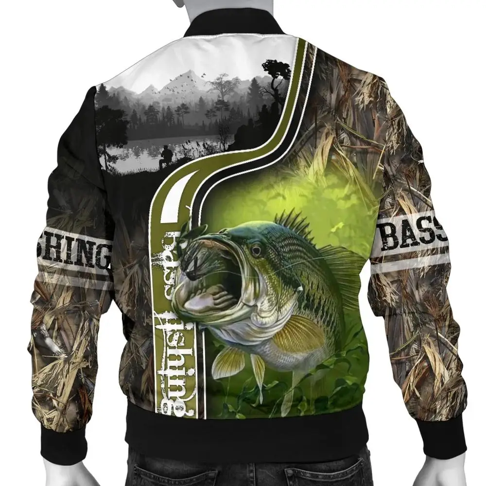 Chaqueta bomber Animal pesca lubina 3D invierno gruesa con bolsillos - imagen 2