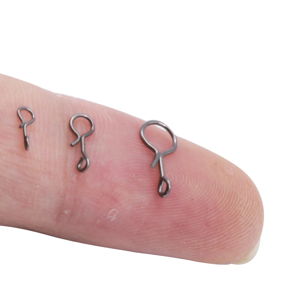 Cebos de pesca con mosca, anzuelos de cambio rápido para moscas, cierre de acero inoxidable, broches de pesca negros, aparejos giratorios de enlace con Clip, 50 Uds. - imagen 2