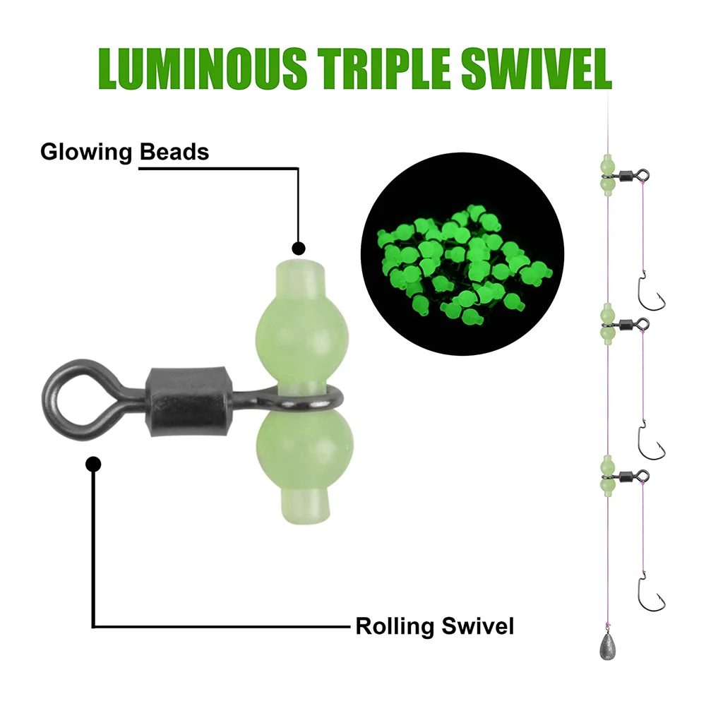 Conector de pesca de latón, accesorio giratorio de 3 vías, aparejos de aparejo de gancho de cuerda para aparejos de pesca, 120 Uds. - imagen 3