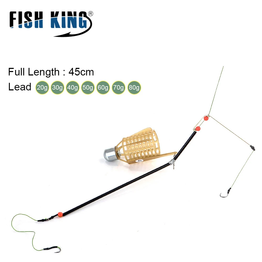FISH KING-jaula de cebo para pesca, alimentador de señuelos, accesorios de pesca, gancho de púas de cuerda de acero al carbono, peso 20g-80g, 450mm - imagen 3