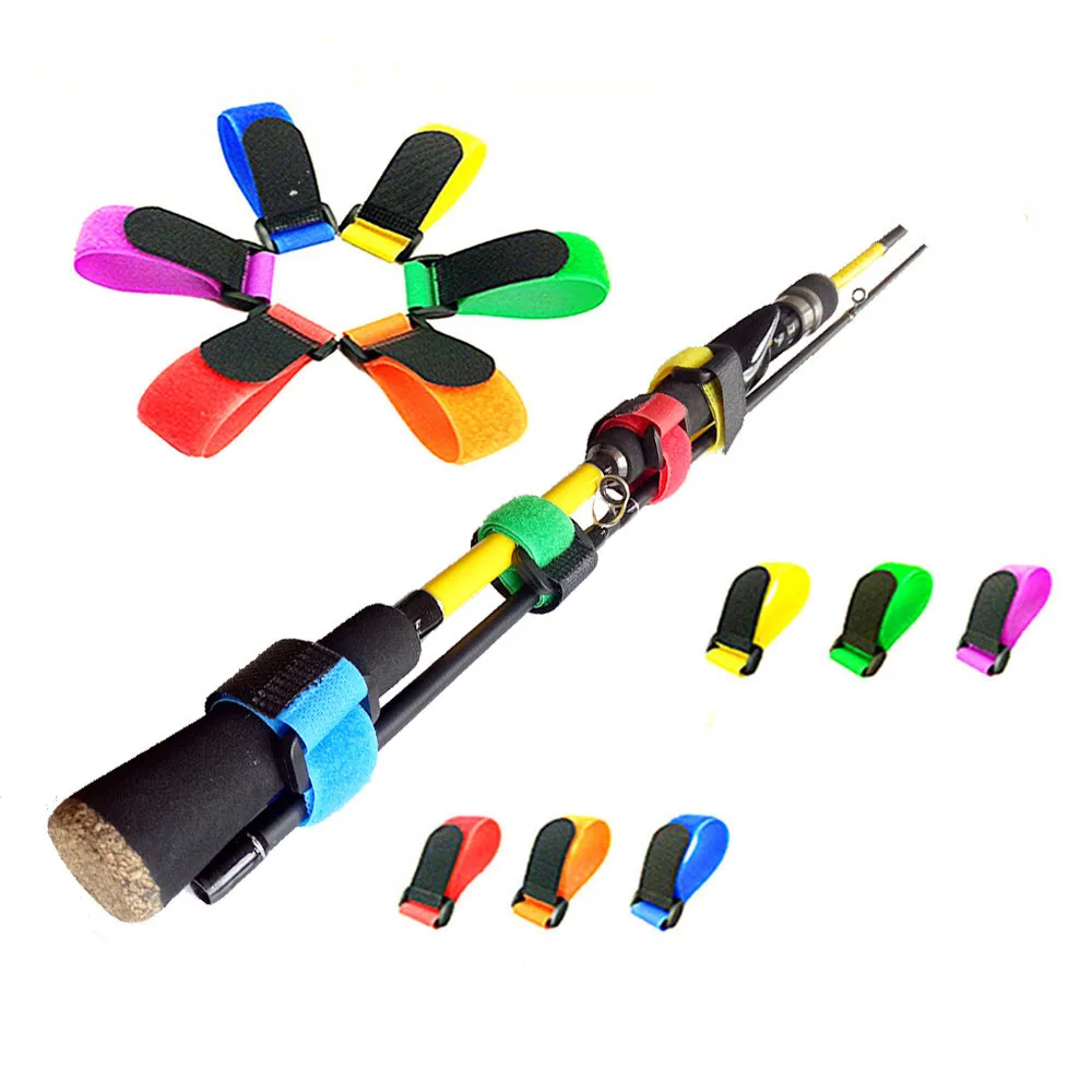 Sujetadores de correa para caña de pescar, sujetador de lazo de gancho, sujetadores de Velcro para caña de pescar al aire libre, 25cm, 5 uds. - imagen 3