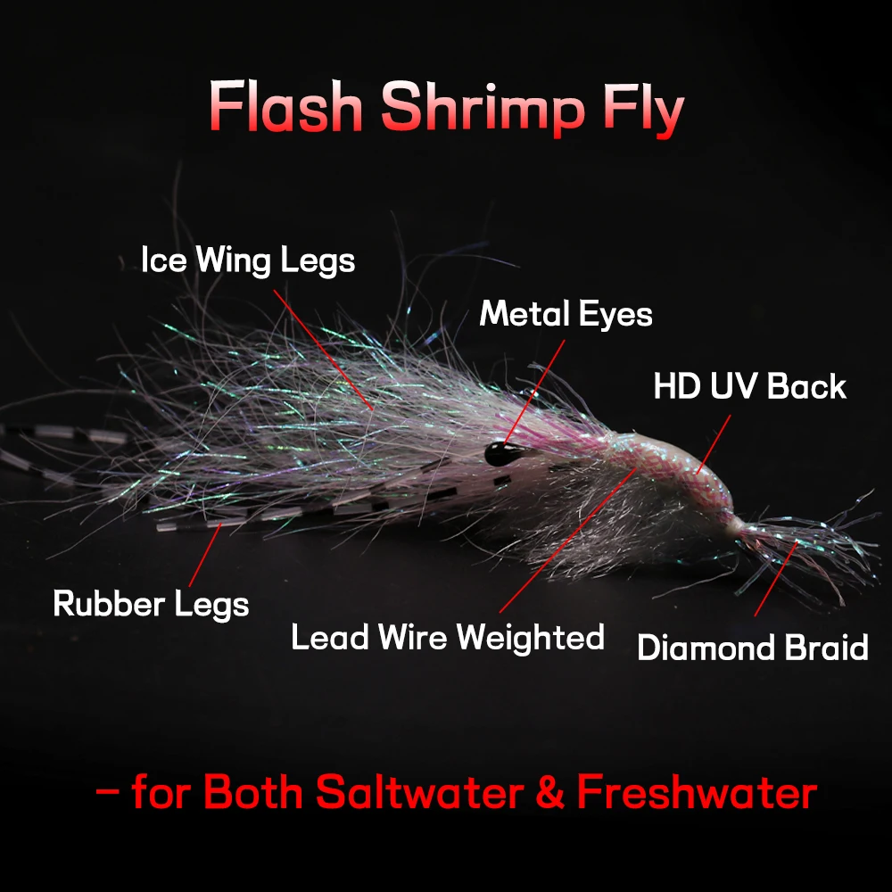 Elllv # 2~ # 10 4 Uds blanco perla Krystal Flash camarón mosca agua salada pesca de agua dulce moscas luminosas marut Redfish señuelo cebo - imagen 3