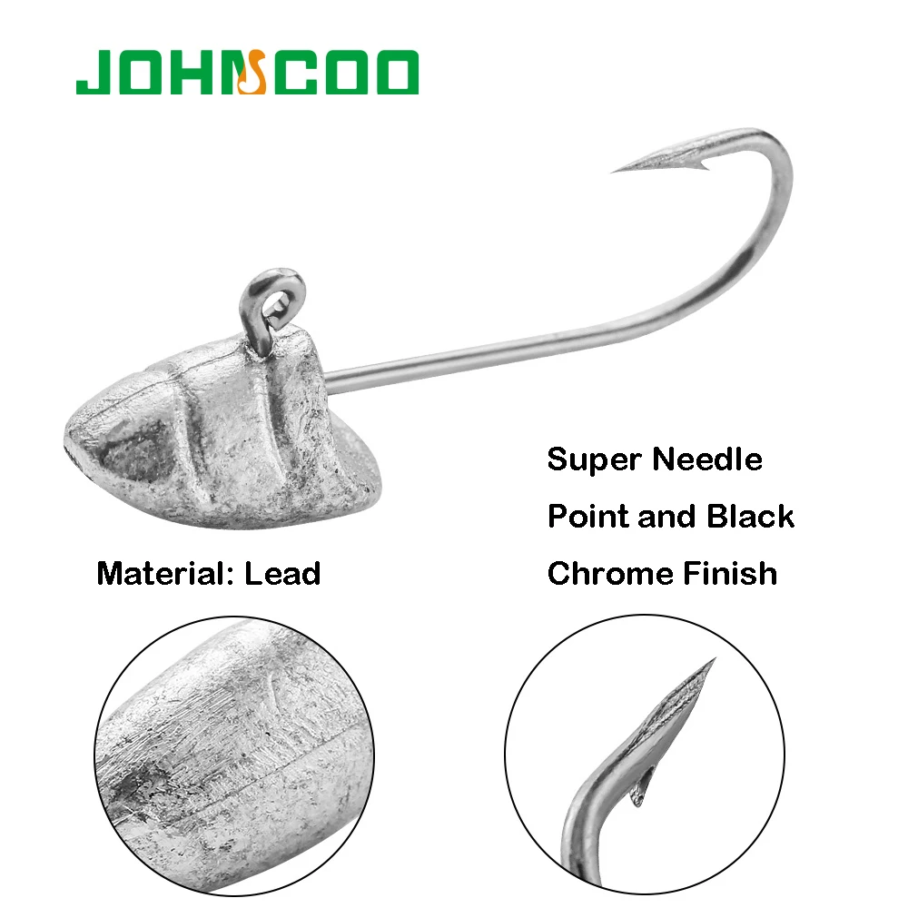 JOHNCOO 10 Uds anzuelos de cabeza 1,5g 2g 3,5g 5g anzuelo de púas con cabeza de anzuelo gusano señuelo suave anzuelo de Jigging expuesto anzuelos de pesca - imagen 4