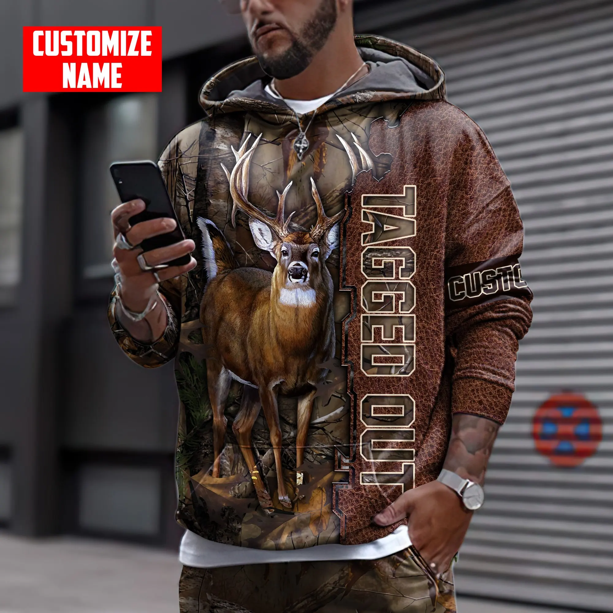 Sudadera con capucha y sudadera con estampado 3D de caza de ciervos con nombre personalizado para hombre, sudaderas con cremallera Unisex de otoño, ropa de calle informal KJ816 - imagen 5