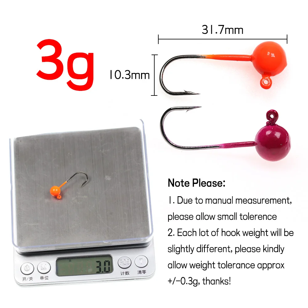 Bimoo-anzuelo de Pesca de gusano blando para perca, anzuelo de Pesca de lubina, anzuelo con cabeza de anaranjado y Rosa UV, 5 piezas, 3g, 5g, Invierno - imagen 3