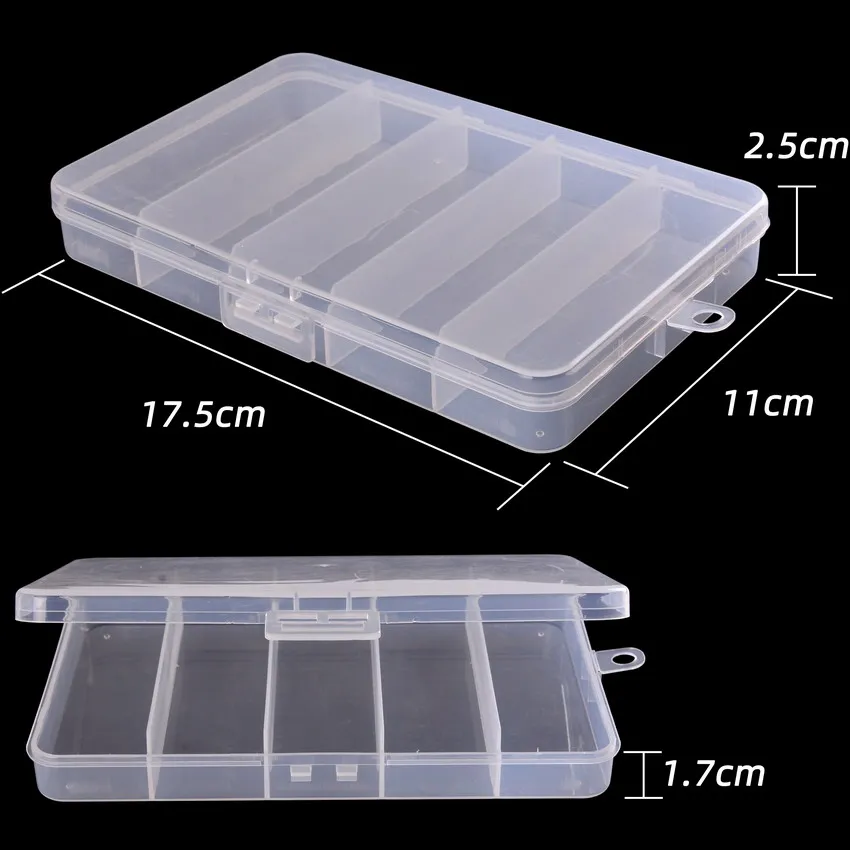 Caja de aparejos de pesca de 5 compartimentos, equipo de pesca impermeable de plástico, anzuelo de señuelo de pescado, estuche de almacenamiento, contenedor organizador - imagen 4