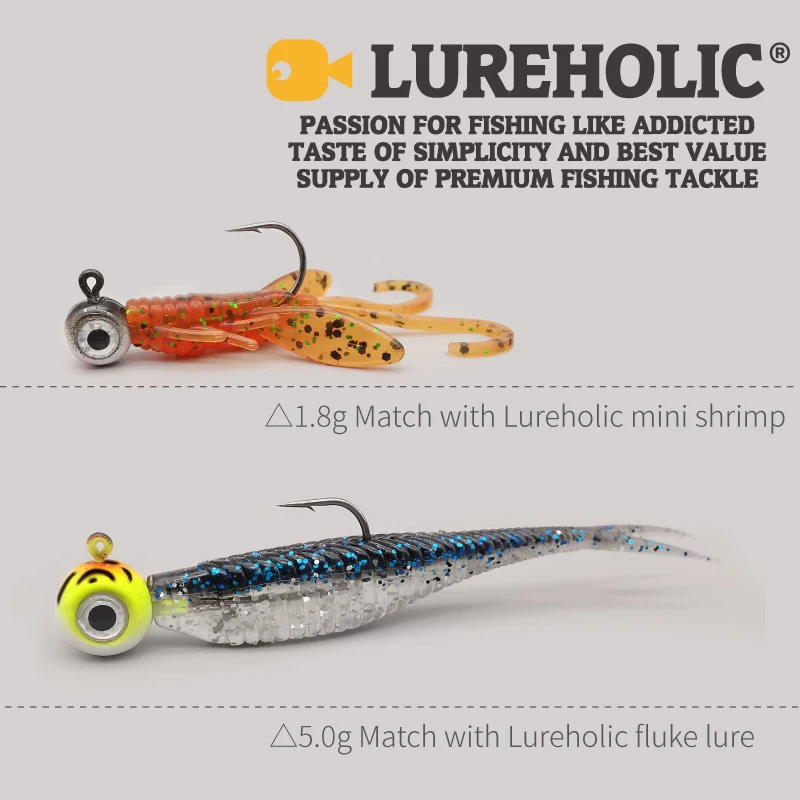 LUREHOLIC 1,8g ~ 10g cabeza de plantilla de ojos grandes con anzuelo Mustad anzuelo de señuelo suave pesca con señuelo - imagen 4