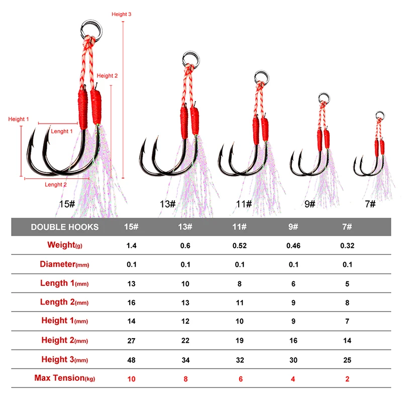 PROBEROS-anzuelos de pesca de Metal, ganchos de púas de Jigging lento, 7-9-11-13-15 #, ayuda a la pesca con pluma de línea de PE, 50 Uds. - imagen 4