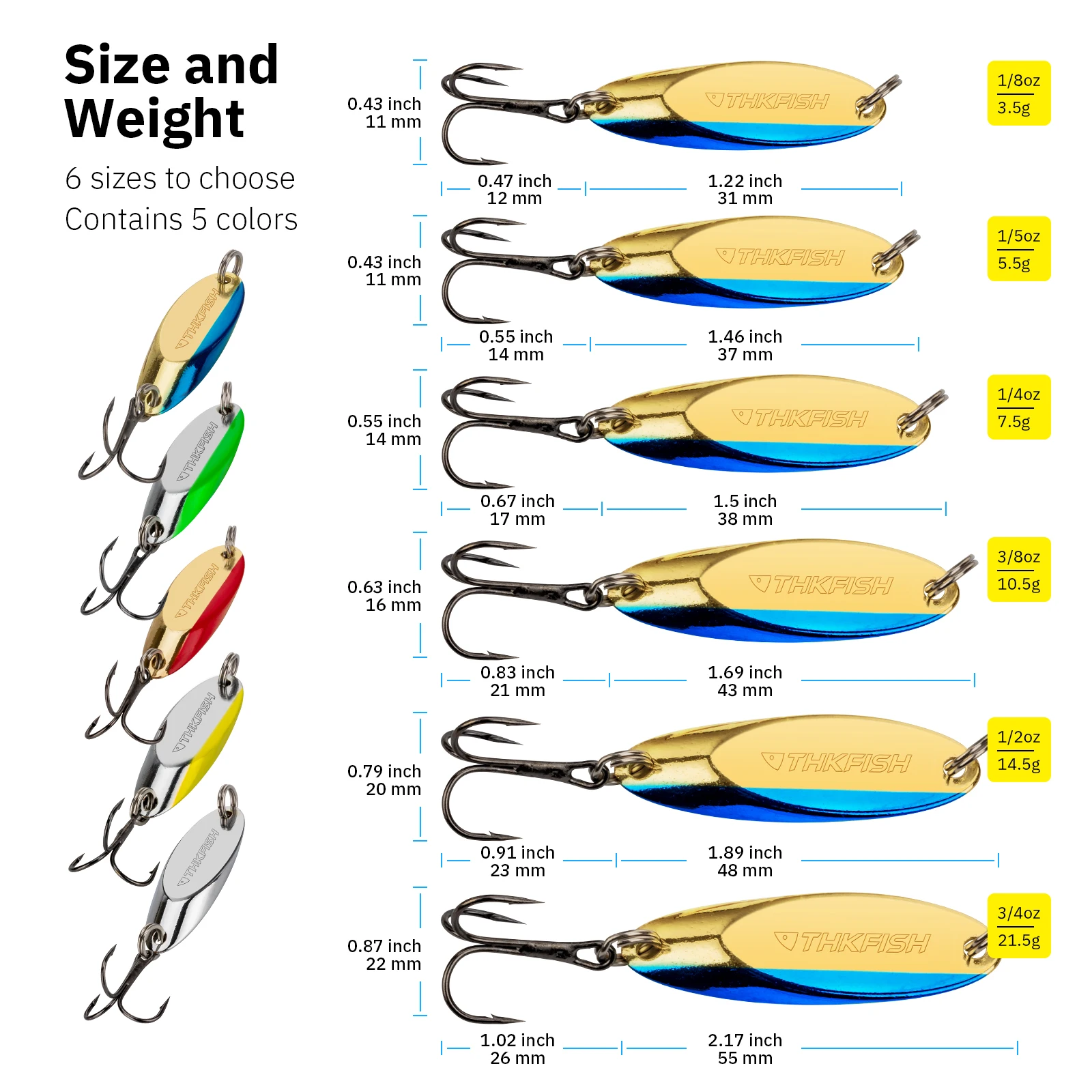 THKFISH-cebo duro de pesca con cuchara de Metal, 5 uds., 7g, 10g, 14g, 21g, cucharas giratorias de lentejuelas para trucha, Lucio, pesca en mar, cebos artificiales - imagen 2