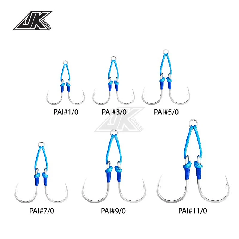 JK PAI Power help doble 1/0 3/0 5/0 7/0 9/0 11/0 resistente 4X anzuelos de Pesca de Mar Atun jighead accesorios de pesca