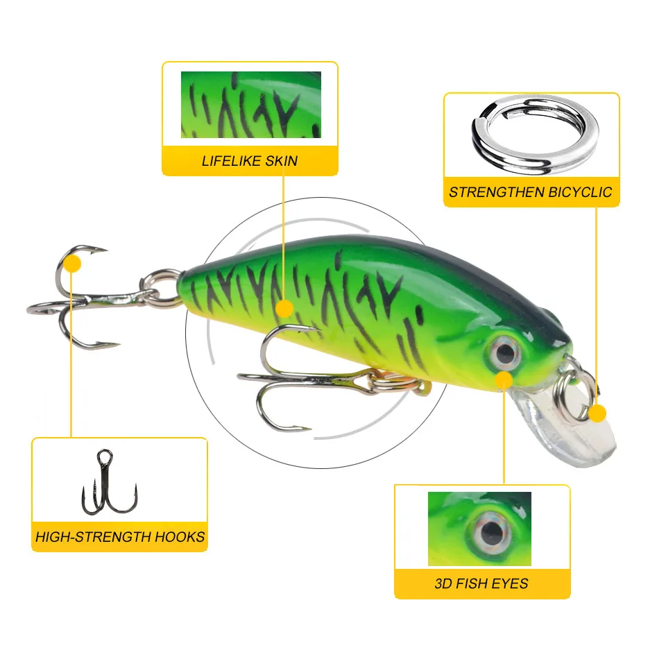 Señuelo de pesca Minnow 5,5 cm 6,5g hundimiento cebo duro Artificial Bass Wobblers señuelos Crankbait Pike anzuelos triples aparejos - imagen 5