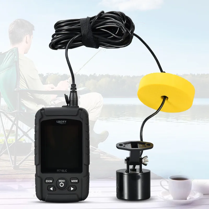 LUCKY-Localizador de peces portátil, frecuencia de Sonar Dual, pantalla LCD a Color de 2,8 pulgadas, 200KHz, 83KHz, 328 pies, detección, menú ruso