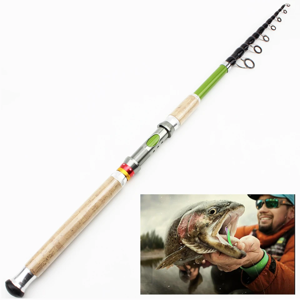 Caña de pescar telescópica con mango de madera de carbono, caña giratoria de 2,1 m-3,6 m, caña de pescar de carpa Extra pesada, aparejos de mar, caña de baitcasting - imagen 4