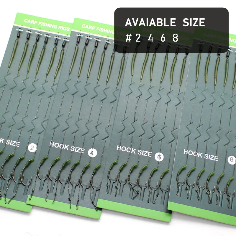 Aparejos de pelo de Pesca de carpa, 6 piezas, anzuelo de Pesca de carpa listo para usar, tamaño 2 #4 #6 #8, accesorios de equipo de aparejos de Pesca - imagen 2