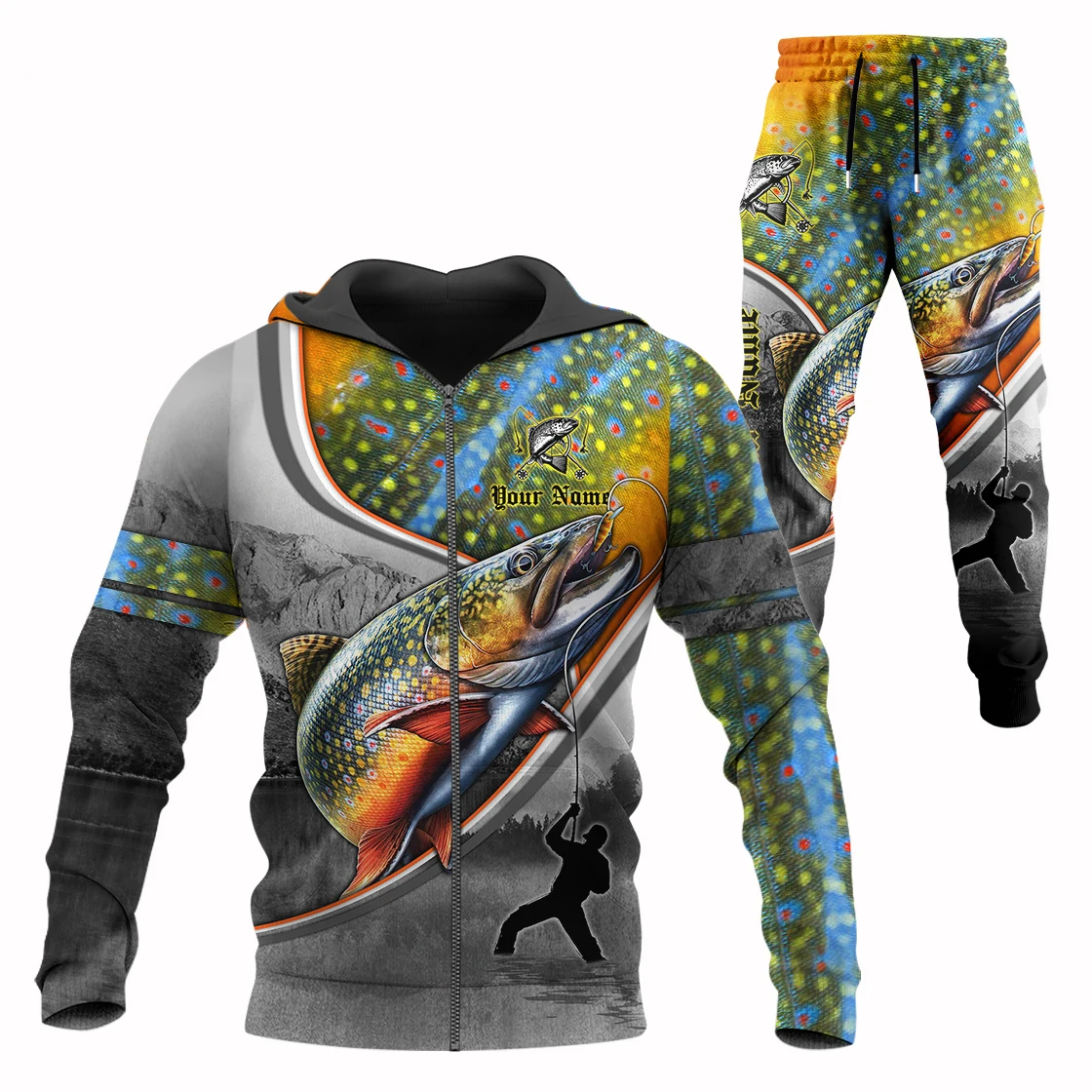 Pesca de trucha nombre personalizado 3D impreso hombres conjuntos Sudadera con capucha y pantalones otoño ropa deportiva Unisex Casual chándales de calle ropa masculina TZ-03 - imagen 2