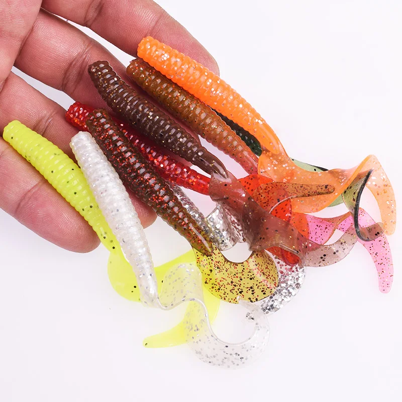 Señuelo de gusano de Pesca suave, anzuelo de olor a pescado, Wobblers de silicona, 8cm, 4,3g, cebo Artificial, cola larga, Swimbait, Lucio, aparejos de Pesca, 5 uds.