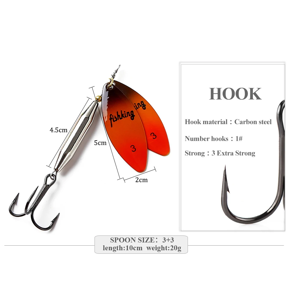 FISH KING-cebo giratorio de 10 colores, cebo de doble pieza de fundición larga, señuelos de Metal de latón con anzuelo triple, señuelo de pesca para Lucio - imagen 2