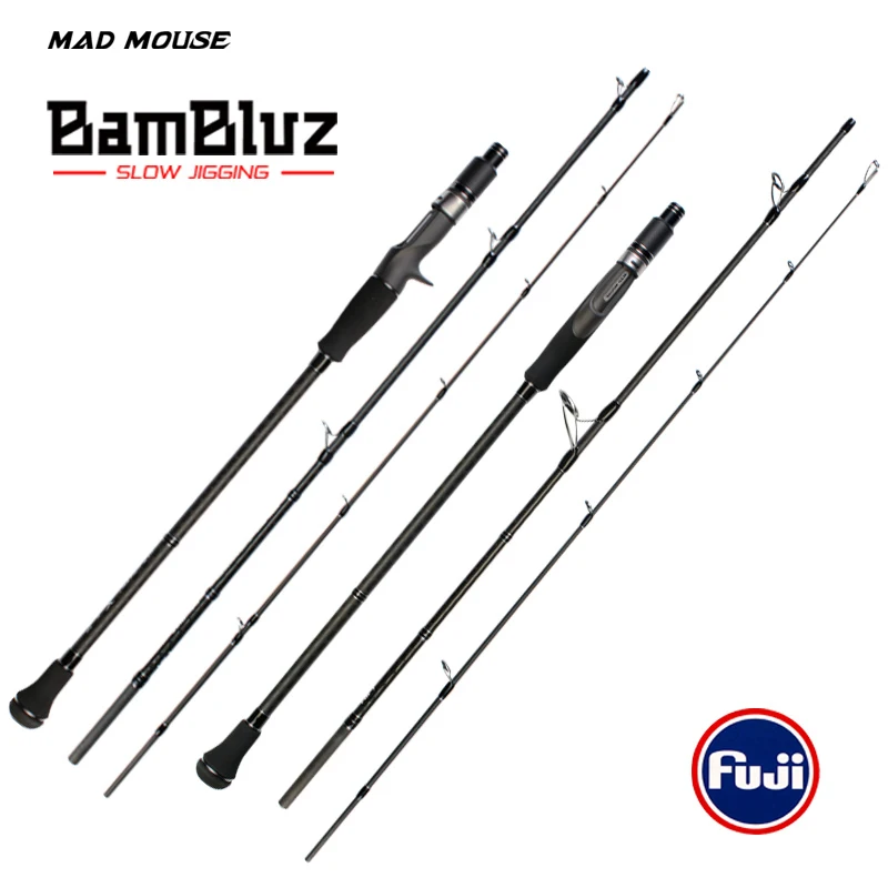 MADMOUSE Bambluz-caña de pescar portátil de 3 secciones, caña de Jigging lento de 1,9 m, piezas Fuji, caña de pescar de fundición y Spinning, caña de pescar de calidad japonesa