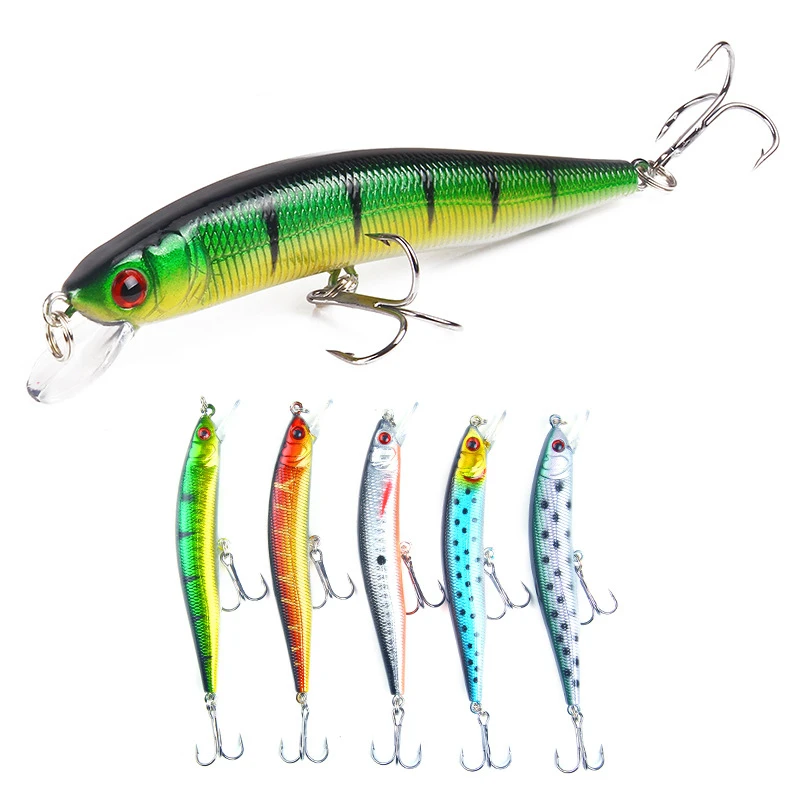 Señuelo de Pesca de pececillos, 1 unidad, 10cm, 8g, cuerpo láser 3D, ojos que se hunden, Crankbait duro, Jerkbait, Lucio, carpa