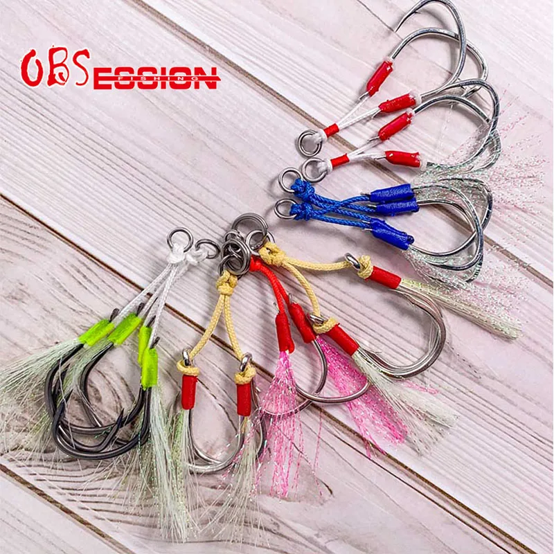 OBSESSION-anzuelo de púas de acero al carbono para pesca en el mar, anzuelos de Jigging lento, accesorios de pesca de Lucio, 1/0-9/0, 10 Uds. - imagen 2