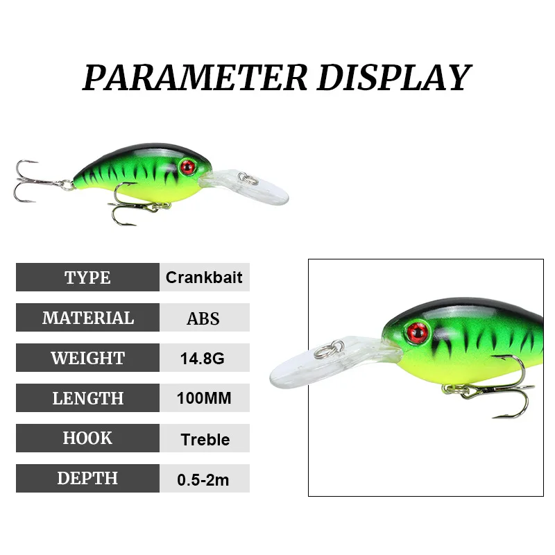 Señuelo de Pesca Artificial con manivela, cebos duros de 10cm/15g, señuelos Crankbait Wobbler, aparejos de Pesca de carpa, Swimbait, anzuelos triples - imagen 2