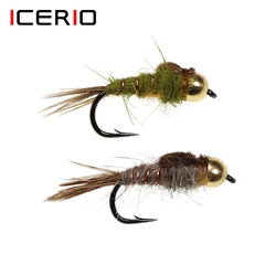 ICERIO 6 uds cabeza de cuentas de latón oreja de liebre ninfa trucha pesca con mosca cebos