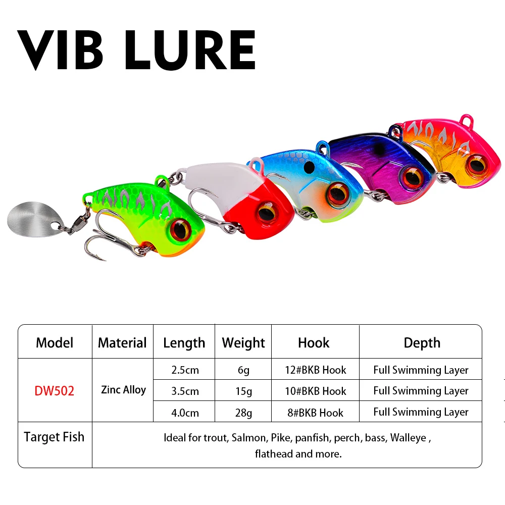 PROBEROS-señuelo de pesca de Metal, Mini cuchara VIB, 6g-15g-28G, Pin Crankbait, vibración, Spinner, hundimiento, cebo con lentejuelas para lubina, 5 unids/lote - imagen 3