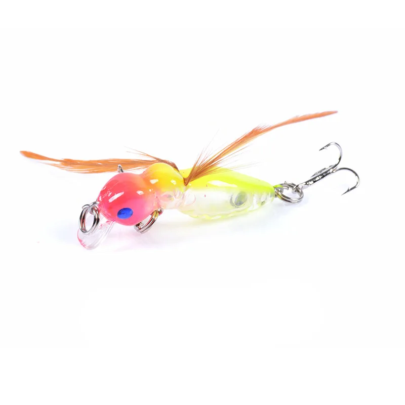 Señuelo de pesca de insectos de plumas, cebo duro Artificial Wobbler Minnow con ganchos Crankbait Swimbait, aparejos, 45mm, 3,5g, 1 ud. - imagen 5