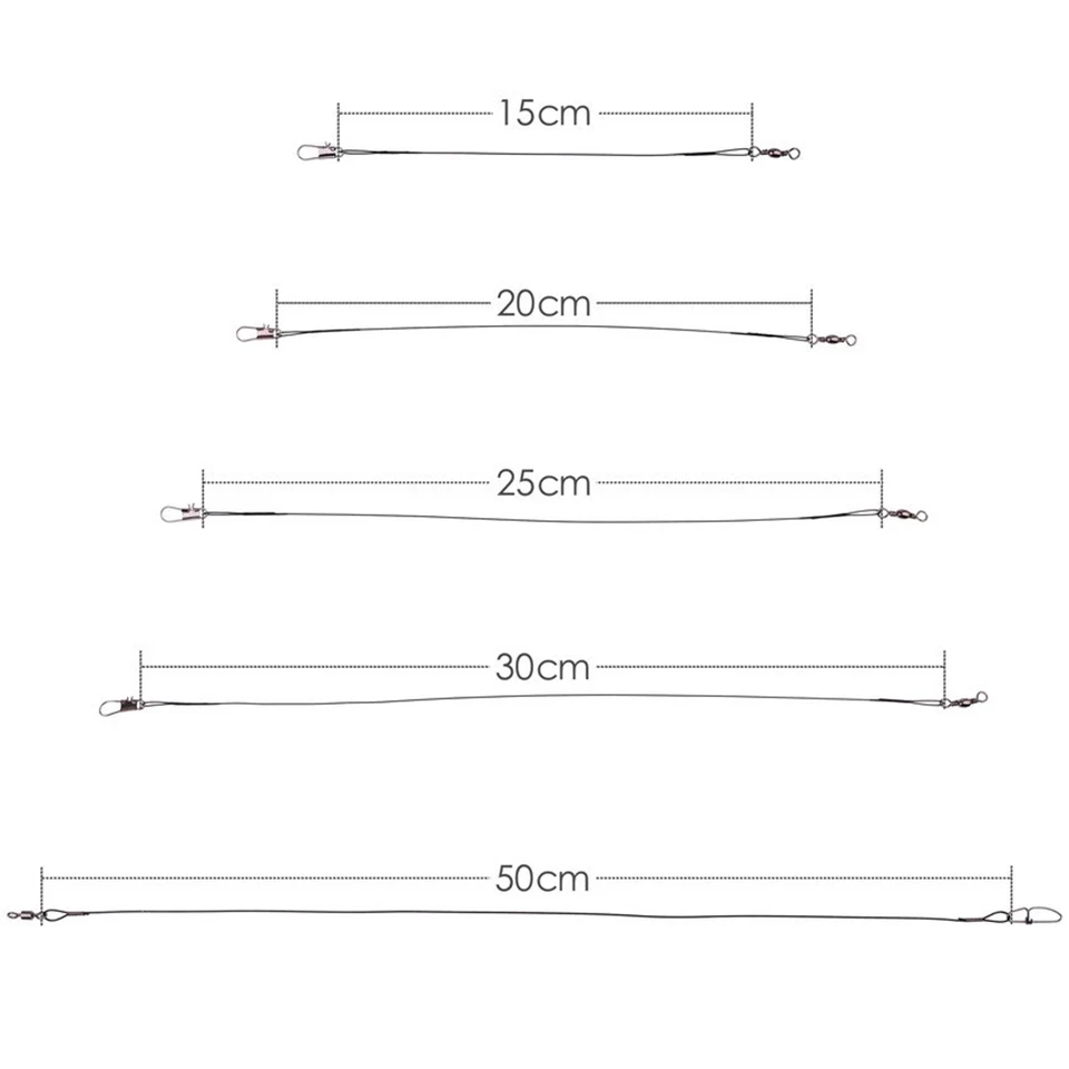 Sedal giratorio antimordedura, accesorio de pesca, Correa central, alambre de pesca, líder de alambre de acero, 10 cm, 15 cm, 20 cm, 30cm, 20 unidades por lote - imagen 3