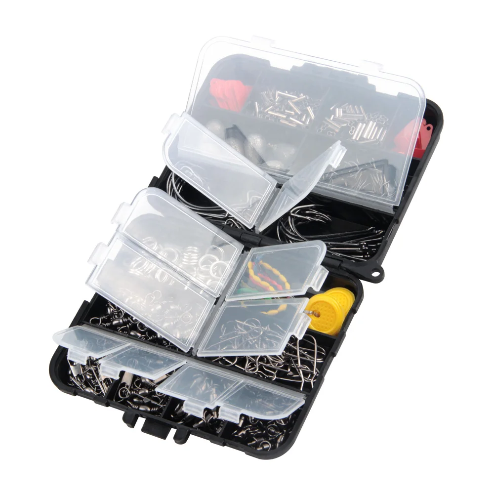 Accesorios de pesca, Kit de aparejos de pesas de plomo, ganchos giratorios de barril de línea cruzada, Sinker giratorio, toboganes, cuentas de pesca, 368 unids/caja - imagen 4