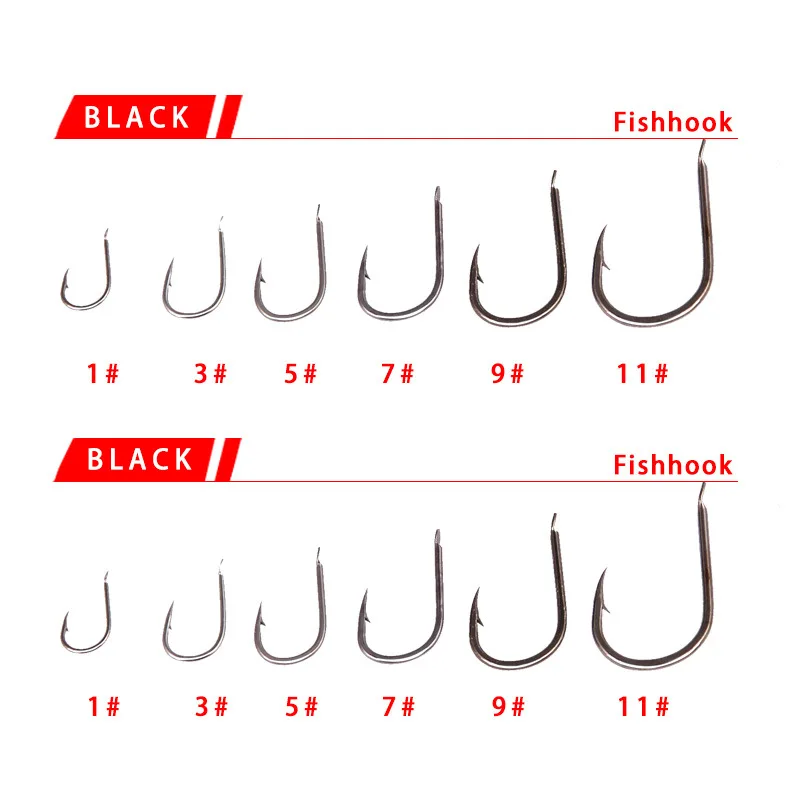 Anzuelo de púas de acero al carbono para pesca de carpa, aparejos de pesca, 10 unids/lote, tamaño 1 #-Size11 #, 1 ud. - imagen 3